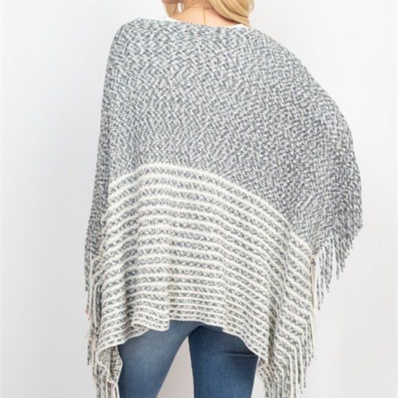 Contemporary Fringe Detailed Poncho Sweater top - Picture 3 of 6